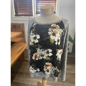Kut from the Kloth Floral Sweatshirt Sweater Shirt XL Mixed Media Raglan Top